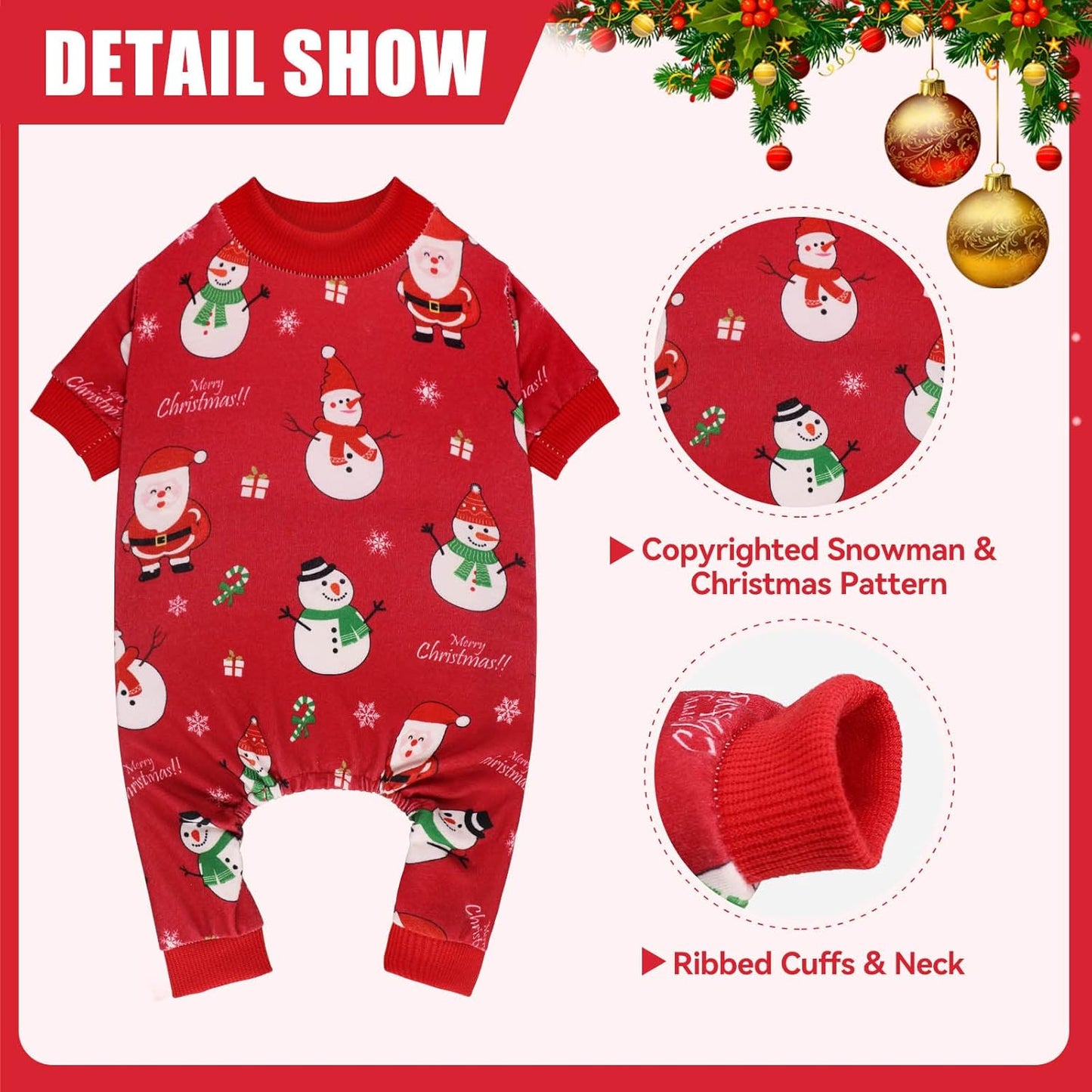 Dog Christmas Pajamas Snowman Pet Clothes Costumes Pjs Stretchy Funny Costumes Pet Outfit Dog Pajamas for Small Dogs Puppy Cat(XS)