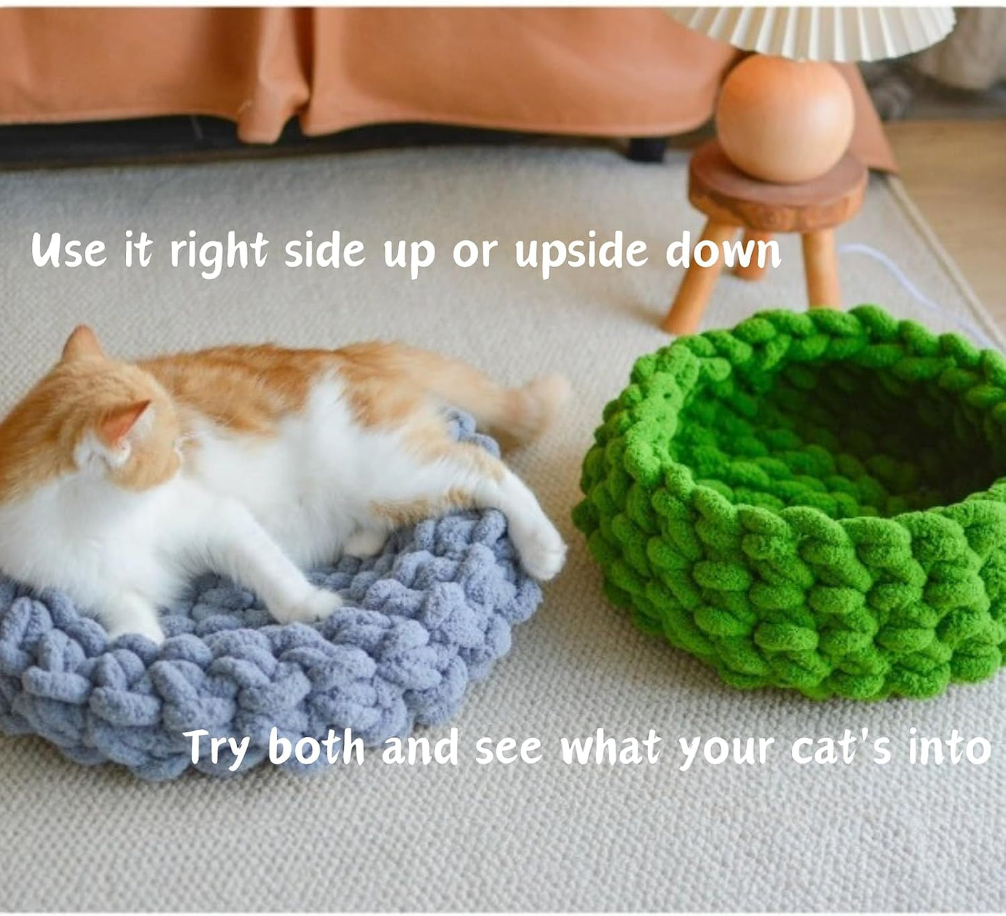 Cat Nest Bed – Premium Handwoven Washable Extra Soft Round Cave House for Indoor Kitten & Kitty, Small & Large (DGreen,Medium)