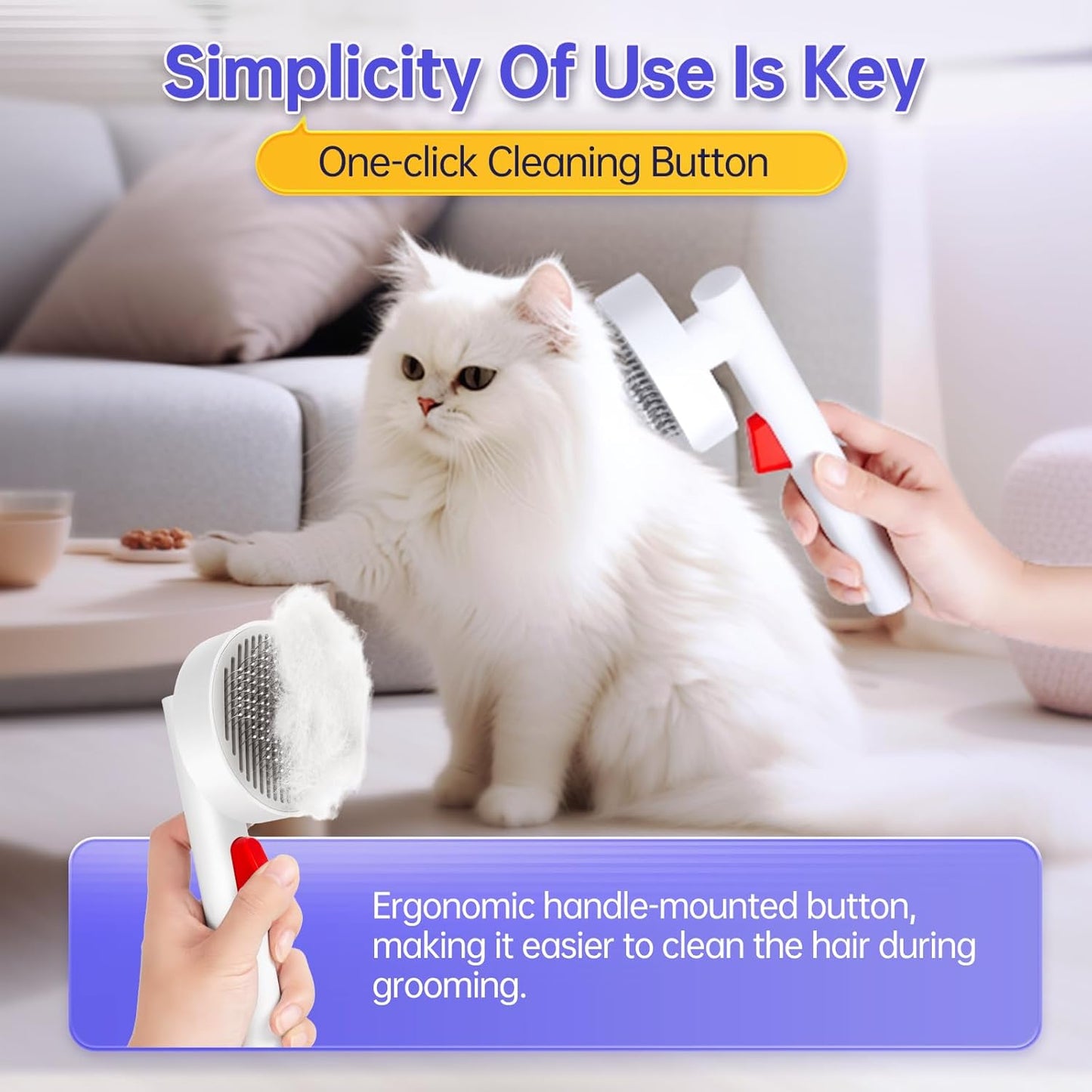 Cat Brush for Shedding with One-Click Button, Pet Comb for Indoor Cats, Suitable for Long or Short Haired Cats, Small and Medium Dogs, Grooming for Puppy Kitten Massage Removes Loose Fur