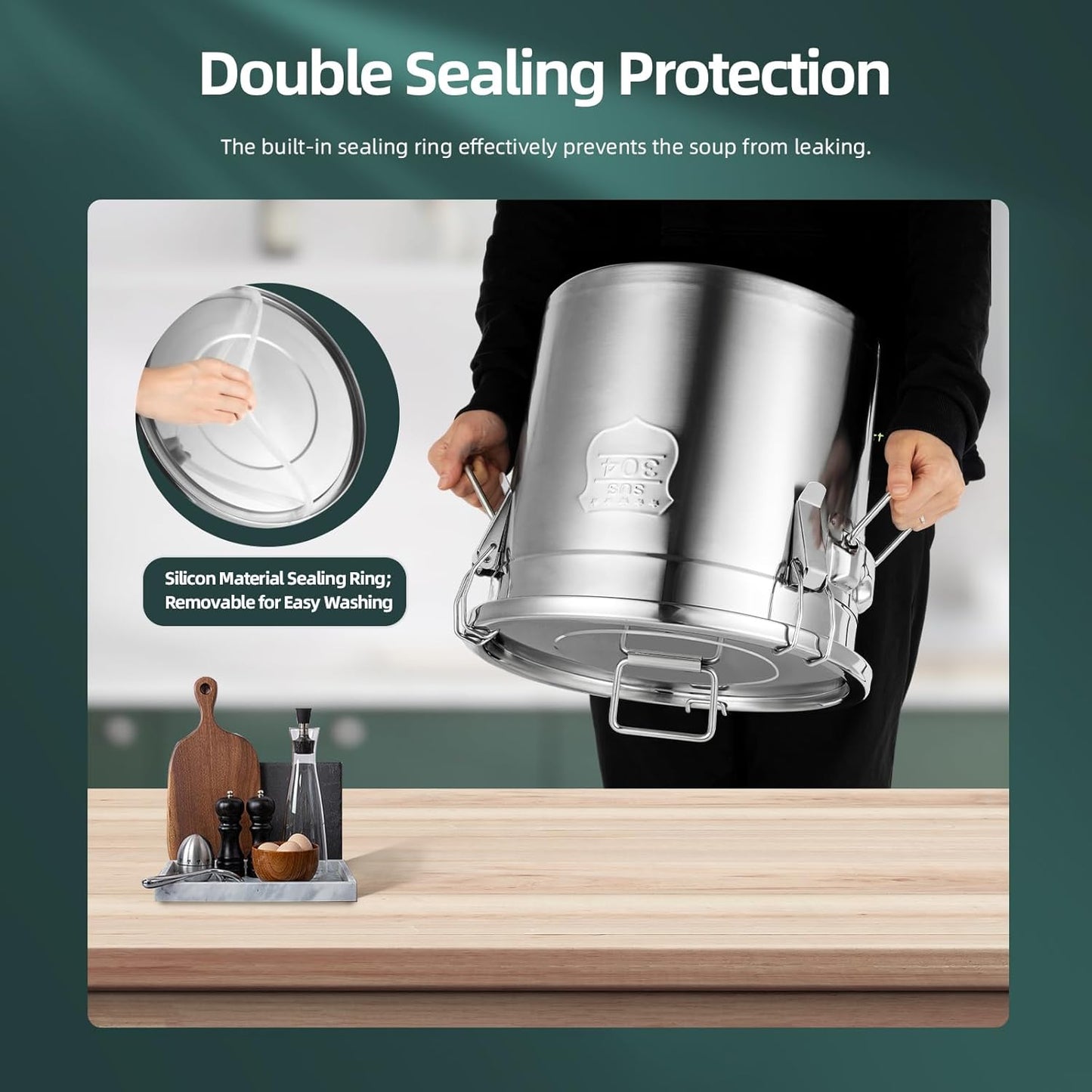 DYNAMI 5.5Gal 304 Stainless Steel Airtight Container with Lid and Locking Clamp,17-38Lbs Metal Bucket Large Stainless Steel Canisters for Kitchen,Dog Food/Bird Seed/Coffee Storage Container(21L)