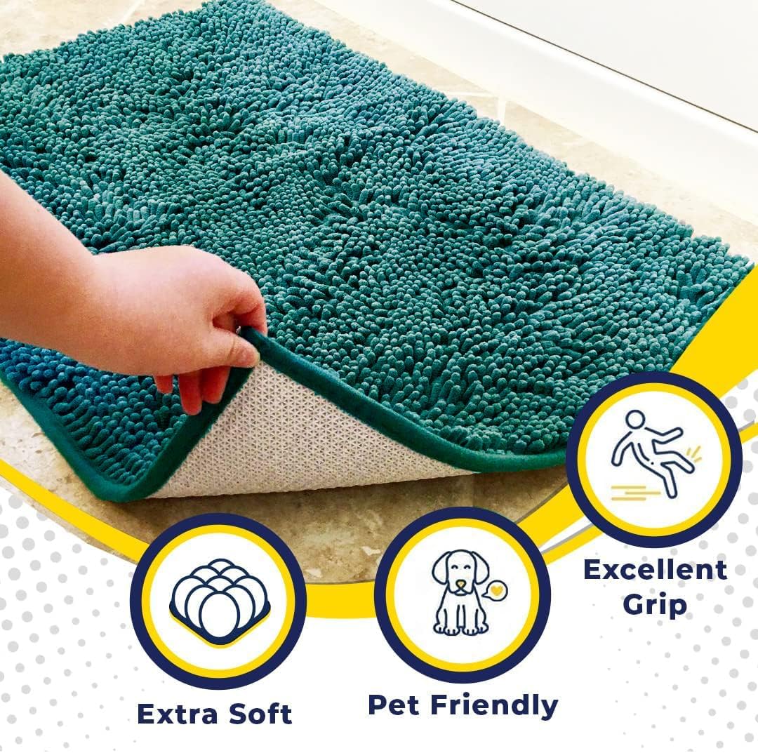 Muddy Mat® Original Dog Door Mat for Muddy Paws, Super Absorbent Microfiber, Non-Slip Washable Pet Rug, Quick Dry Chenille Entryway Carpet, Machine Washable Indoor Outdoor mat, Teal 35"x60"