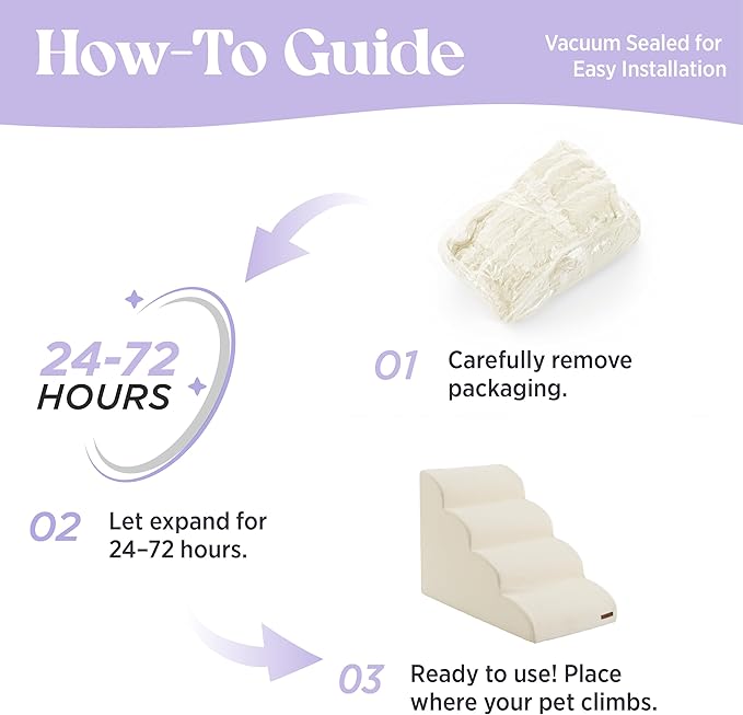 LE SURE Dog Stairs for Large Dogs Pet Steps Ramp for High Bed and Couch with CertiPUR-US Certified Foam with Non-Slip Bottom, Beige, 4 Steps