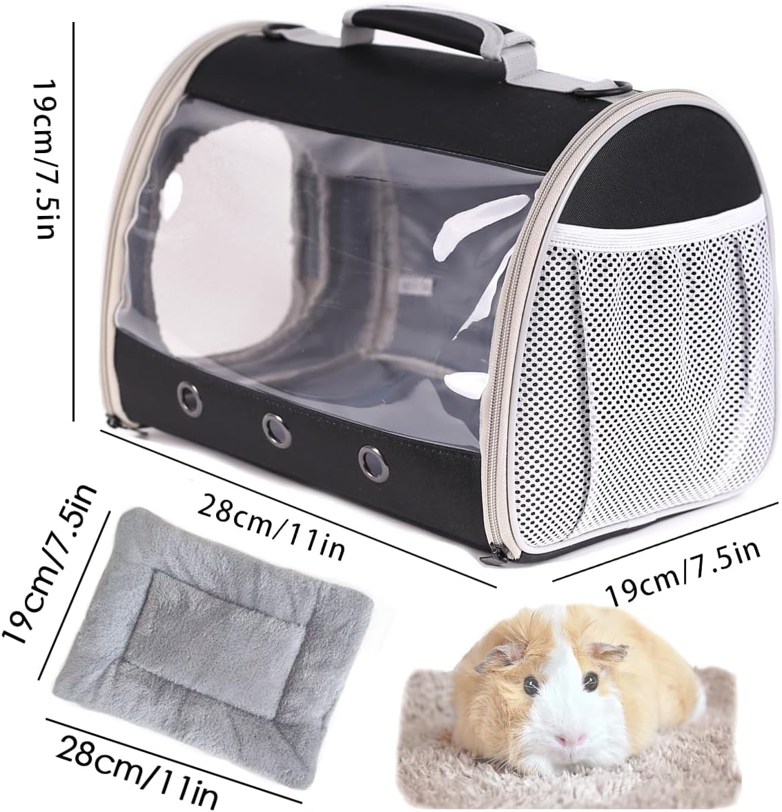 Bearded Dragon Travel Carrier Backpack,Lizard Backpack Carrier,Space Capsule Clear Bubble Window Astronaut Reptile Carrier Backpack for Guinea Pig,Sugar Glider,Bunny (Black, TPU Carrier+MAT)