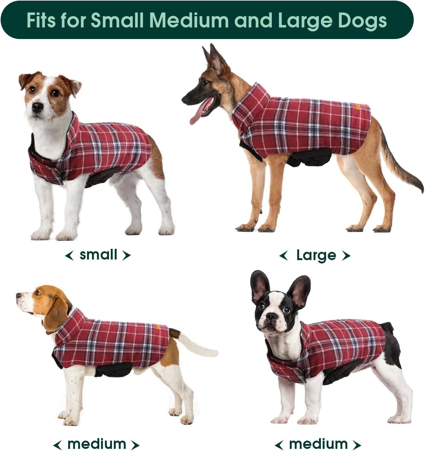 Kuoser Warm Dog Coat, Waterproof Dog Jacket for Extra Large Dogs, Adjustable Durable XXXL Doggie Winter Coat Reversible Puppy Cold Weather Apparel for Large Breed, Red 3XL