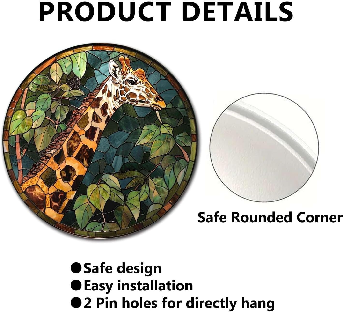 Lygond Metal Giraffe Stained Glass Restroom Tin Sign - 8x8 Inches