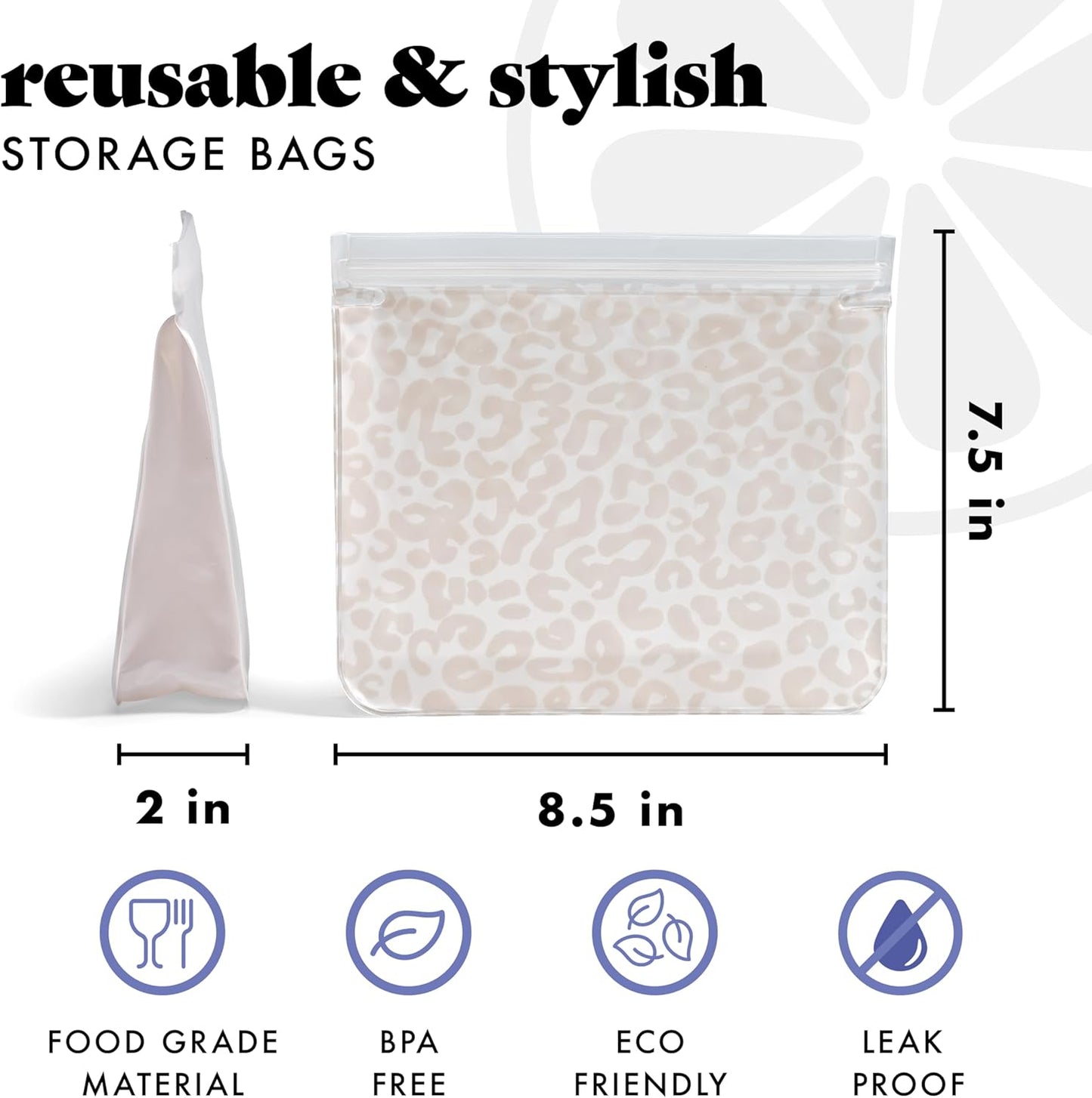 Fit & Fresh Reusable PEVA Storage Bags 3 Pack, Reusable Food Storage Bags, LeakProof, Durable, Freezer Safe, Hand Wash, Easy to Clean, Eco-Friendly, Ivory Feline Fine