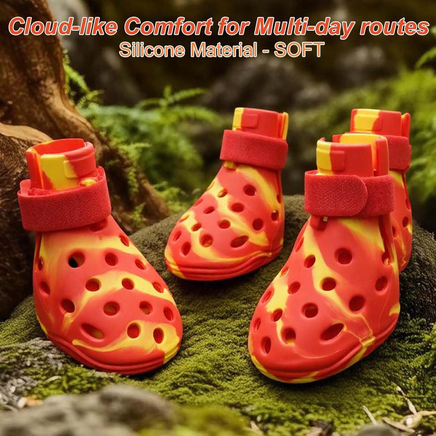 Dog Shoes for Hot Pavement and Snow, Silicone Dog Booties for Small Medium Large Dogs, Waterproof Paw Protectors- Non-Slip, Adjustable Straps, Dog Boots for Beach/Rain/Hiking (Yellow Red, L)