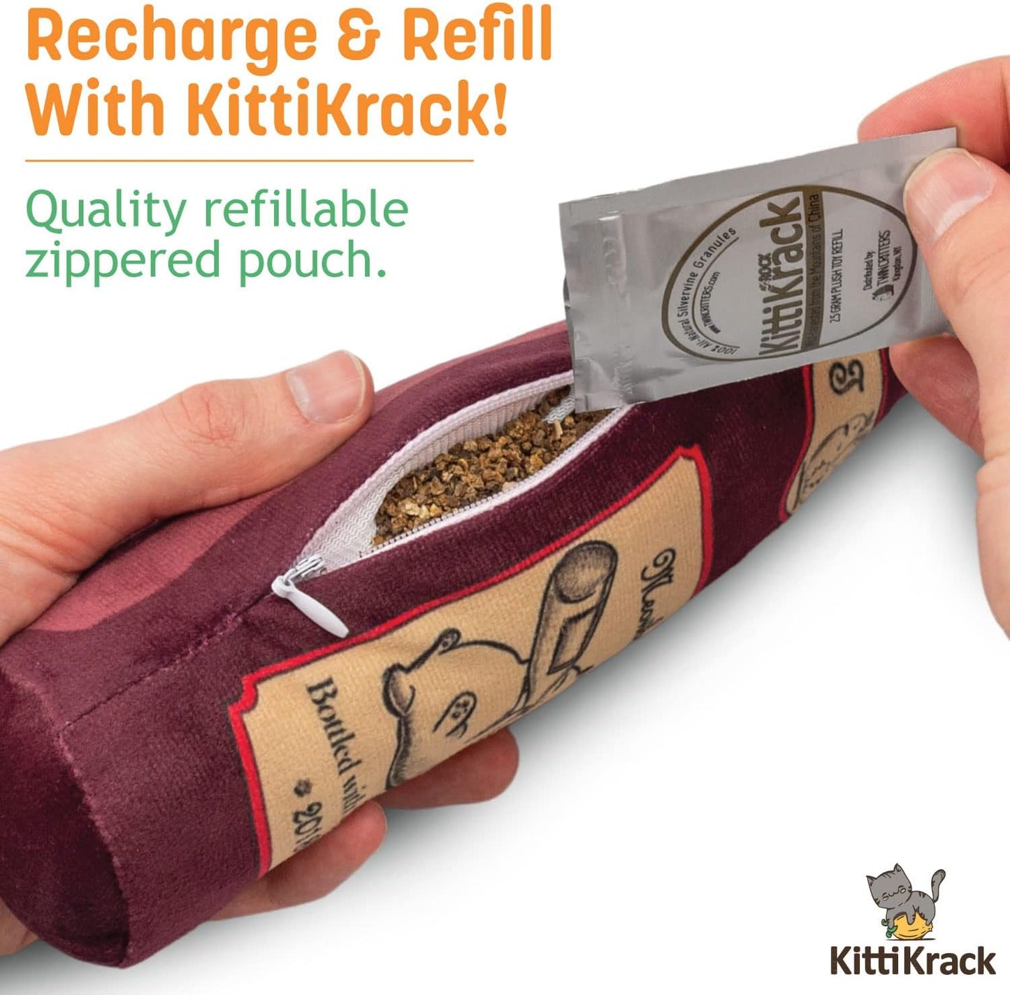 KittiLush 2-Pack Organic Silvervine Catnip Substitute Toys for Cats & Kittens | 100% All-Natural Wild Harvested Silvervine | 2 Refillable Wine Bottle Kicker Cat Toys