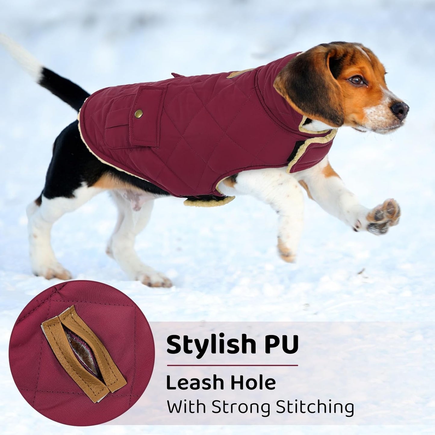 Queenmore Dog Winter Coat Warm Puffer Jacket Waterproof Plush Lining Thermal Cold Weather Vest for Small Medium Large Dogs, Windproof Easy On Pet Jacket Burgundy L