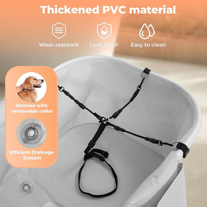 Elevated Dog Bathtub, 5 Height Adjustable Portable Dog Wash Station for Small to Large Pets, Foldable Bathing Tub with Storage & Anti-Slip Design Gray