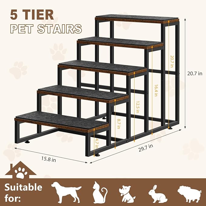 Dog Stairs Ramps Dog Stairs for High Bed Couch 5 Tier Pet Stairs for Small Medium Large Dogs and Cats Pet Step with Non-Slip Stair Tread for Puppy, The Old, and Injured Dogs
