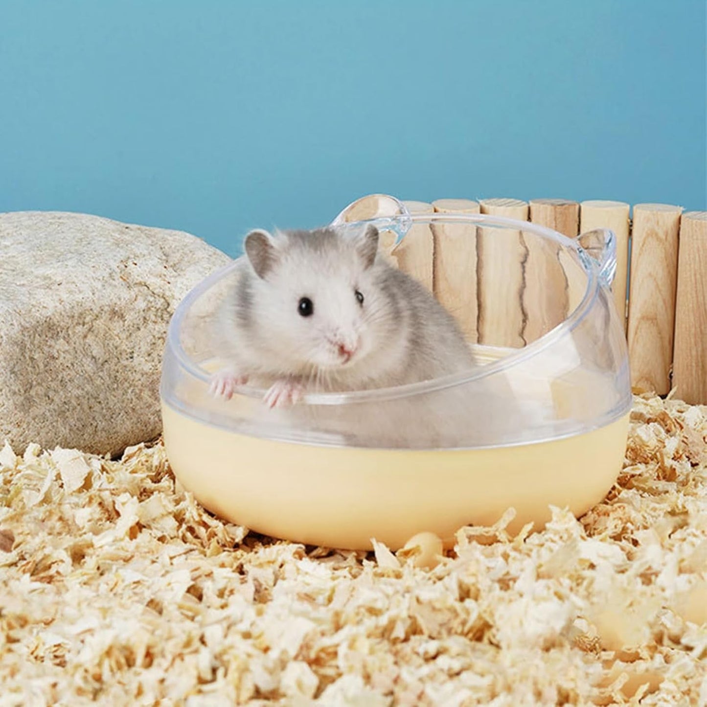 Meow&Woof Hamster Sand Bath Container, Large Sandbox Toilet Gerbil Batheoom, Tiny Chinchilla Dust Bathtub Sand Bath Box for Hamster Cage Accessories 6.5 Inch-Yellow