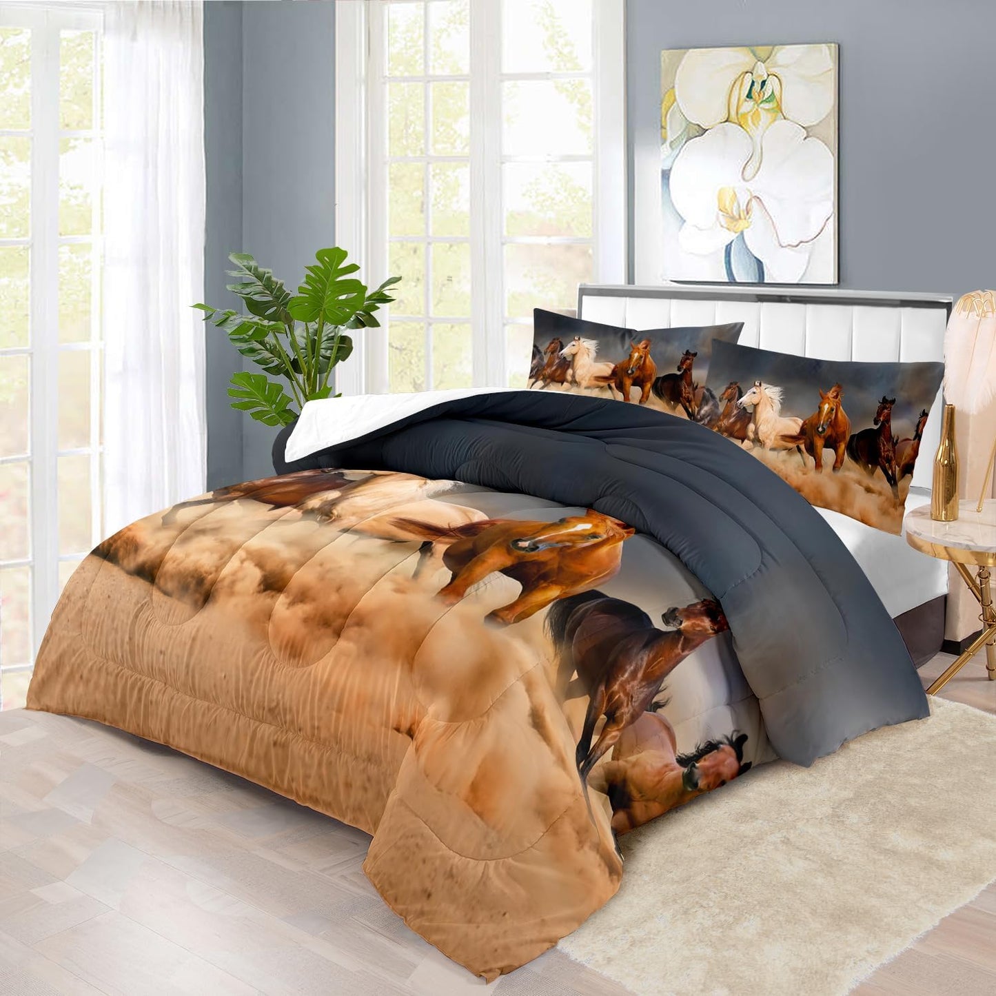 Western Horse Comforter Set Full for Boys,Brown Western Cowboy Bedding Sets Full Size, Farm Style Animal Horse Quilt for Boys, Southwestern Farmhouse Home Cowgirl Comforter Bedroom Decor