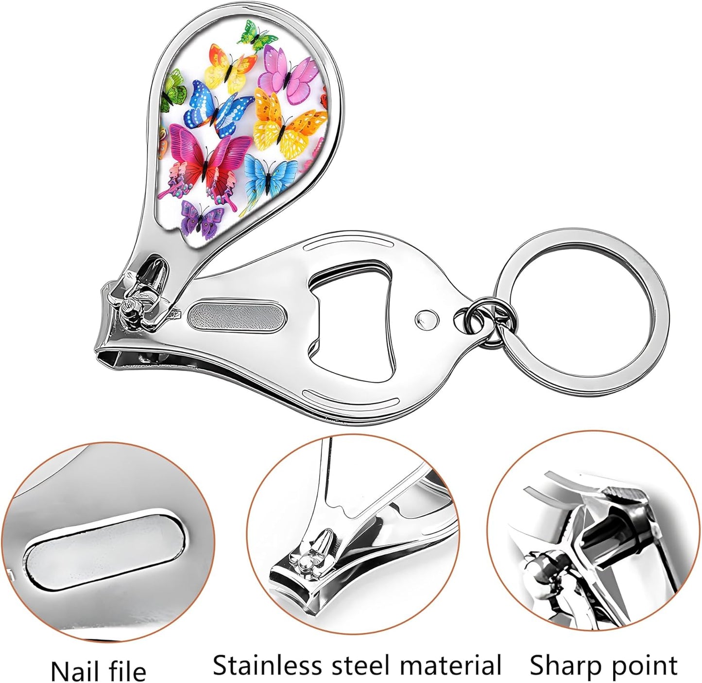 Nail Clippers with Key Chain Cute Stainless Steel Nail Cutter with File Professional Toenail Clipper for Men Multifunction Toenail Clipper 2 Pack Nique Cutter for Adult(Butterfly)