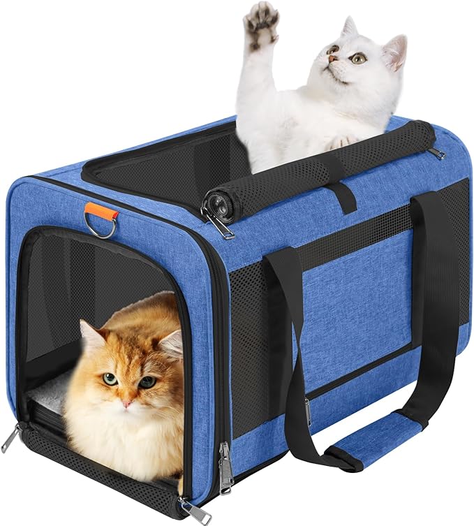 Pet Carrier Large Cats 20 lbs Top Load/Soft Sided Small Dog Travel Carriers/Collapsible Carrier Bag for Medium Cat Puppy/Sturdy Transport Carriers Long Trips/Medium Cats 15 pounds Blue