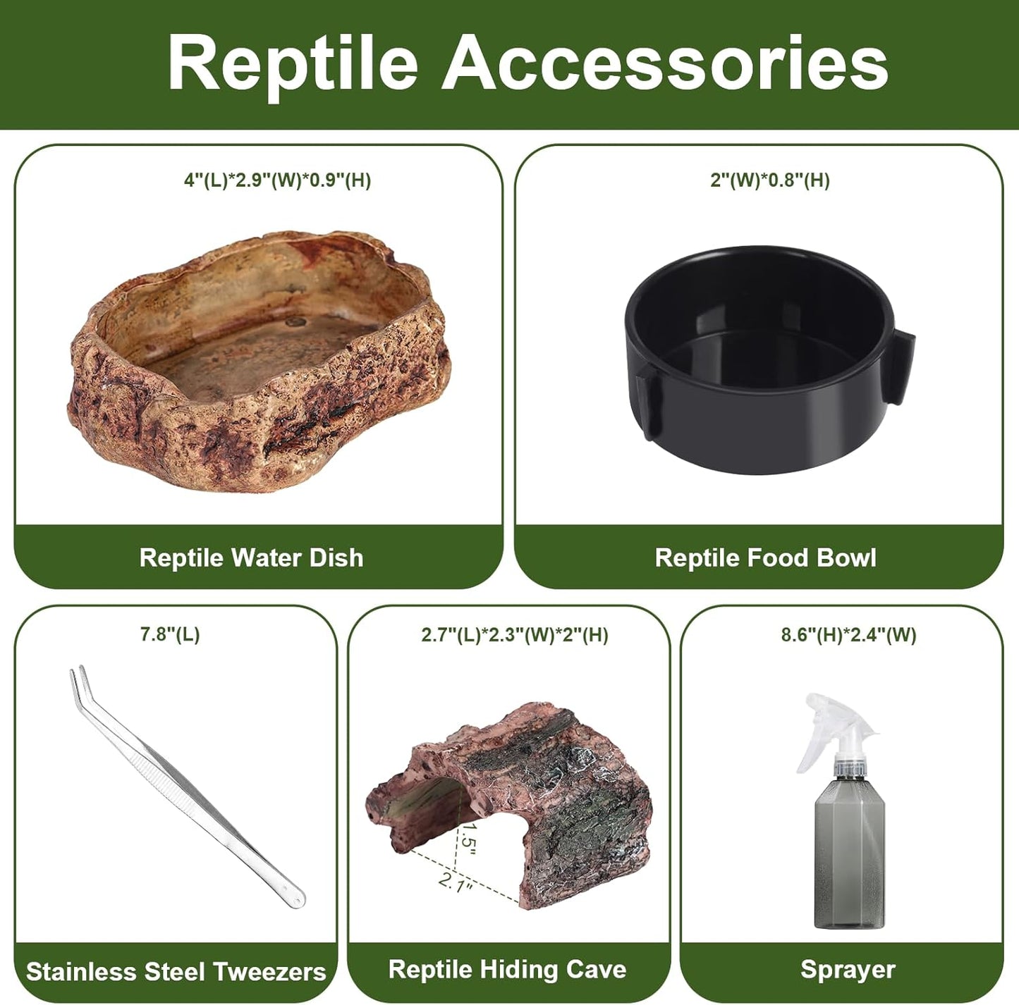 Reptile PC Terrarium 10.2" x 5.9" x 5.7" Full View Reptile Aquarium Tank Starter Kit for Insect Plant Gecko Spider Habitat Amphibians Enclosure with Hide Cave Feeding Bowl