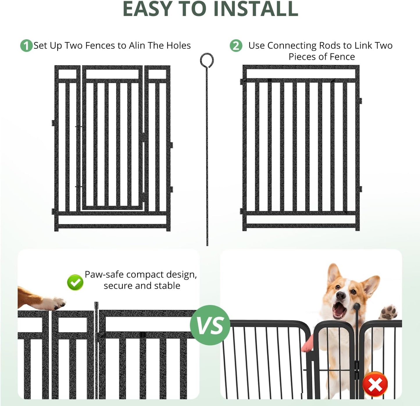 Dog Fence Outdoor Indoor, 40 Inch Height 48 Panels Dog Playpen for Large/Medium/Small Dogs Metal Dog Pen for Yard Camping and RV | Black-Silver