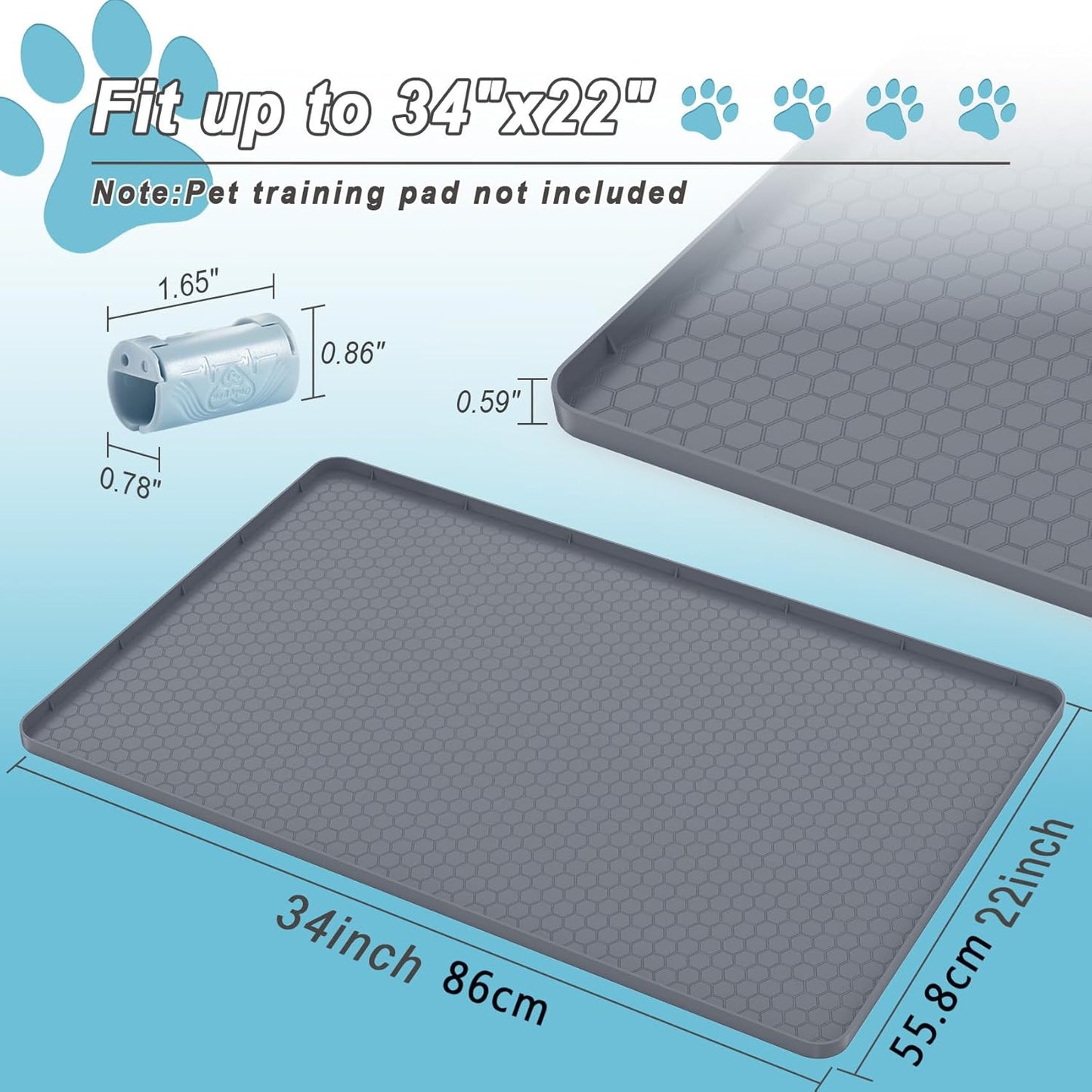Pee Pad Tray Holder for Dogs, Extra Large Soft Silicone Pet Pad Holder 34" x 22" Pee Pads, Non-Slip High Edge for Leak-Proof Urine, Floor, Cat Litter Mat with 6 Clamps