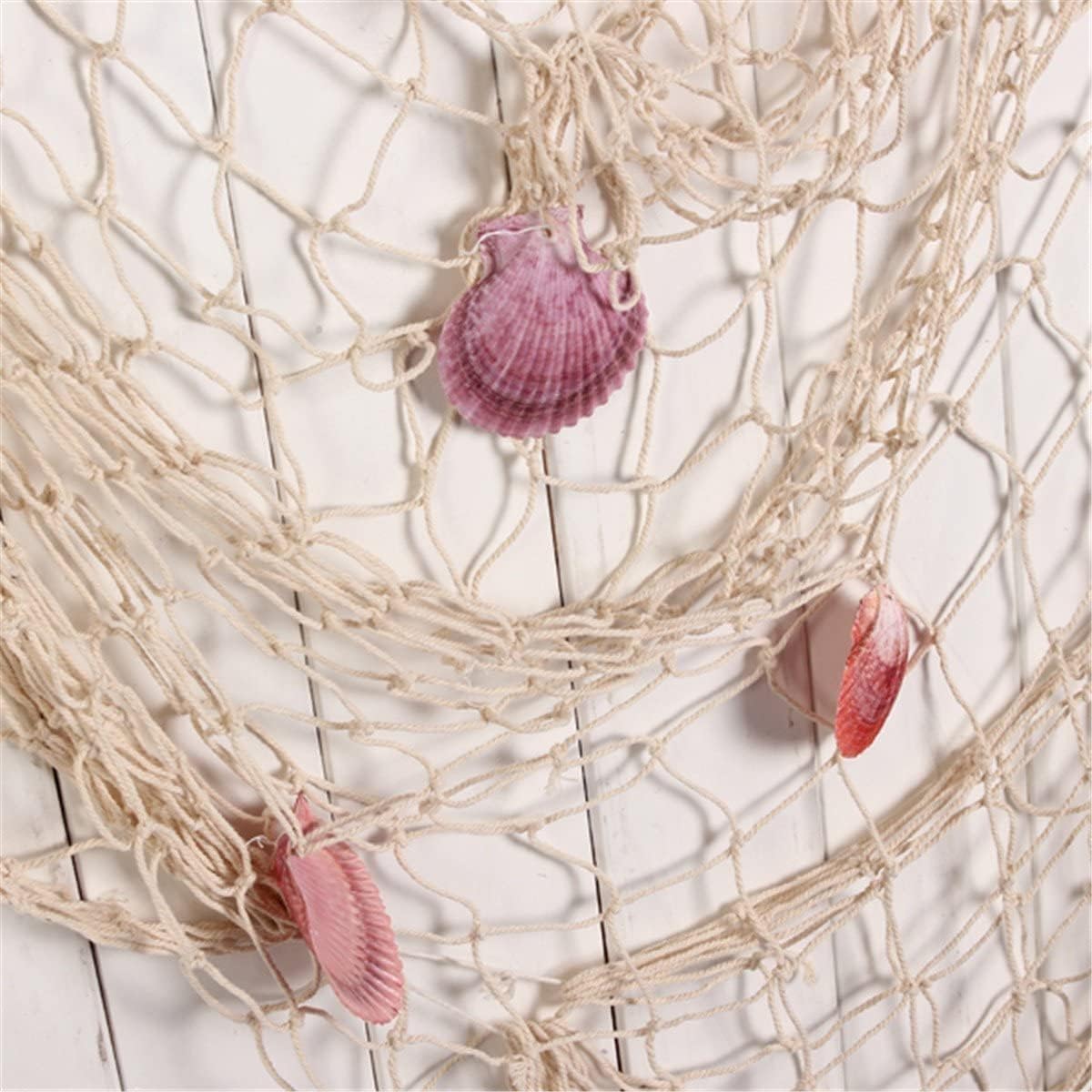 Nature Fish Net Wall Decoration with Shells, Ocean Themed Wall Hangings Fishing Net Party Decor for Pirate Party,Wedding,Photographing Decoration (2pack-Beige/Beige)