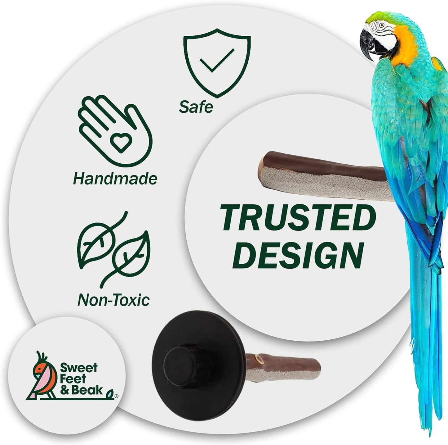 Superoost Manzanita Pumice Pedicure Perch- Easy to Install Bird Cage Accessories for Healthy Feet, Nails and Beak - Natural Bird Perches Imitates Birds' Life in The Wild - S 8"