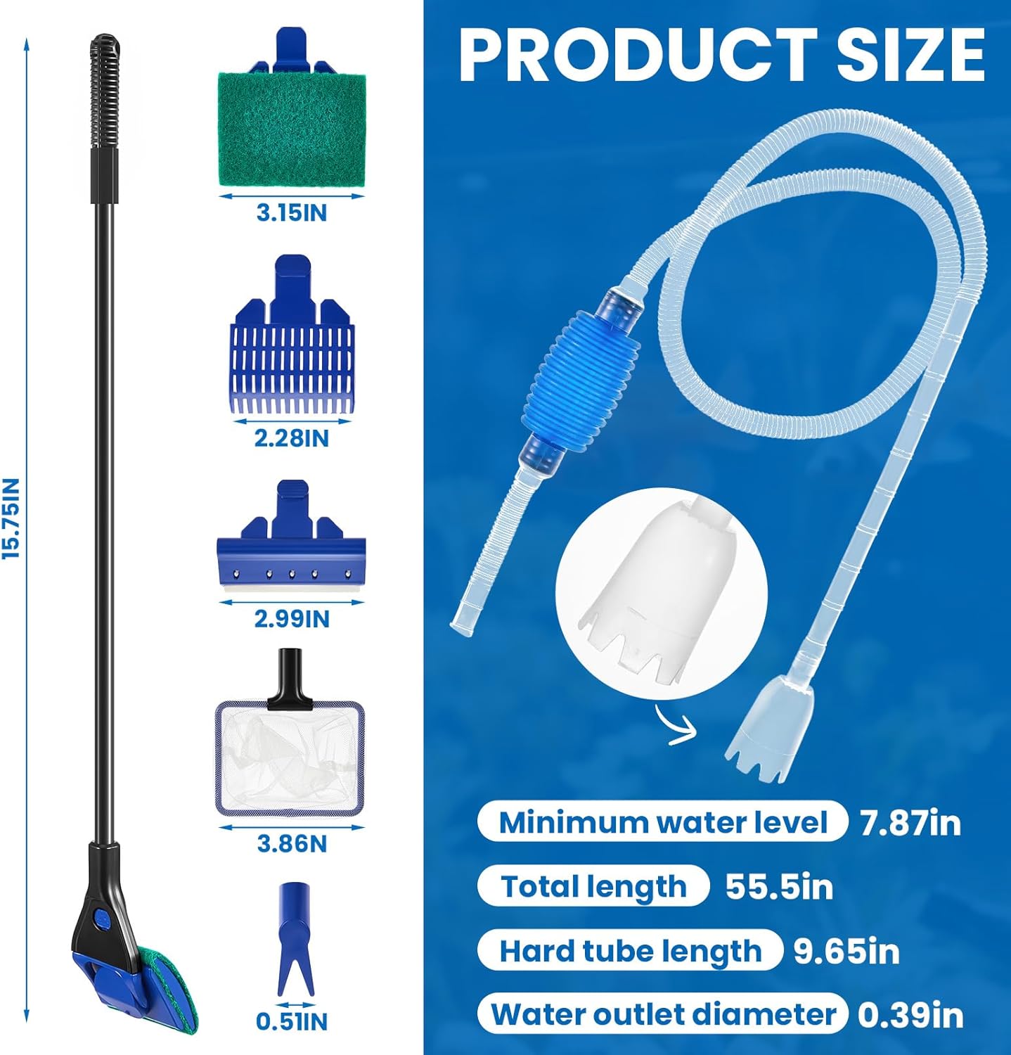 Aquarium Fish Tank Cleaning Tool Kit Include 4 Pcs Long Aquascape Tools Kit 1 Pcs Magnetic Glass Cleaner Brush 5 in 1 Fish Tank Gravel Cleaner and Siphon Vacuum for Terrarium Fish Tank Set