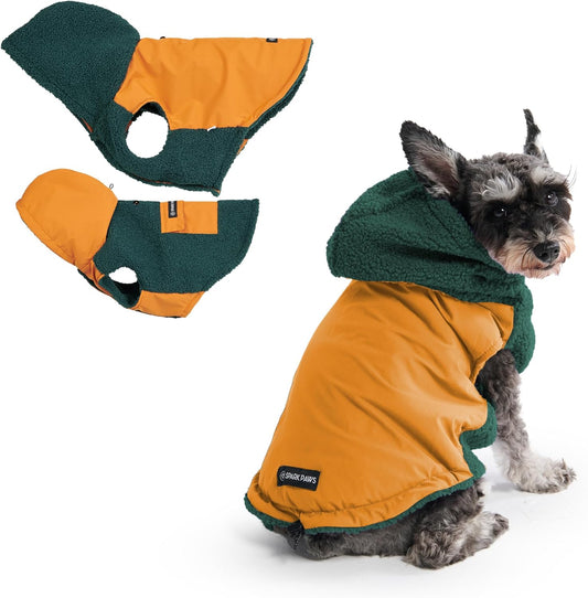 Spark Paws Reversible Dog Sweater, Sherpa Jacket Vest with Warm Fleece Lining, Warm Coat for Winter, Suitable for Small Medium, Large, XL XXL Dogs - Orange and Green - S