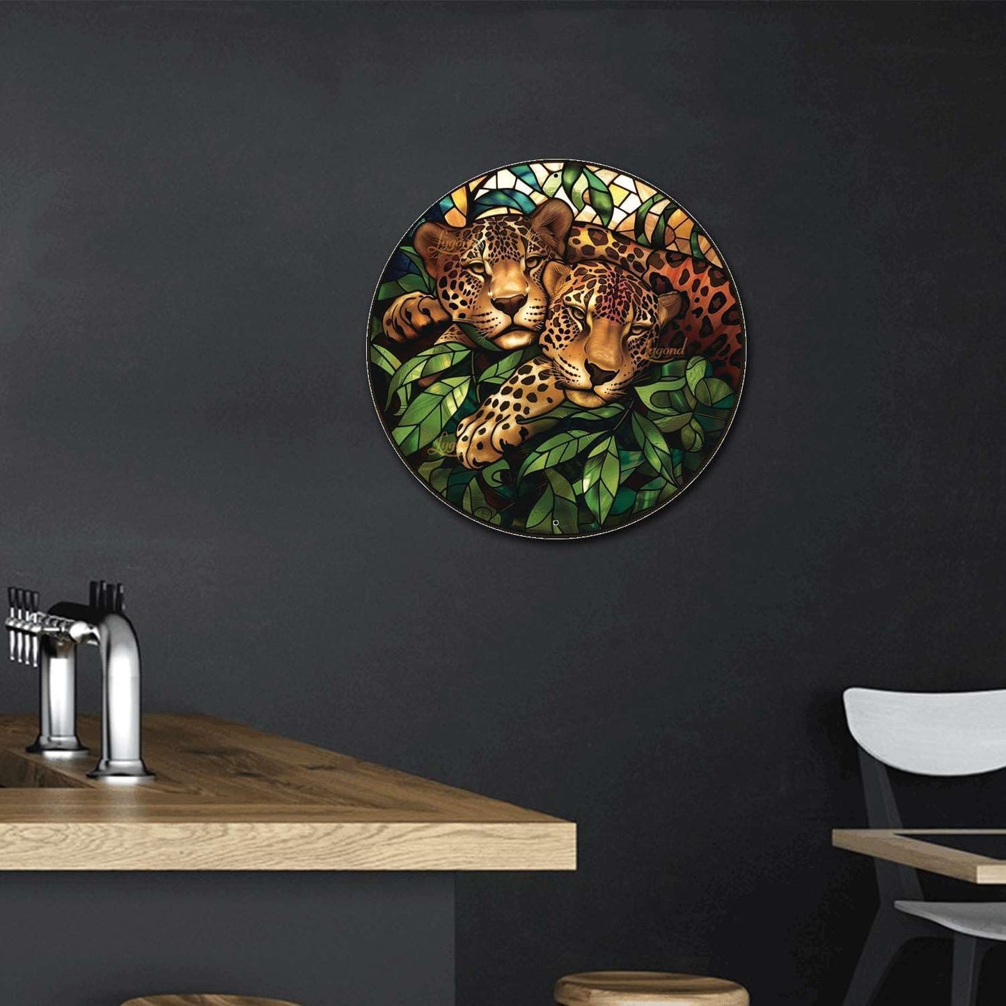 Lygond Metal Tin Circular Stained Glass Jaguar Vintage Club Sign - 1212 Inches