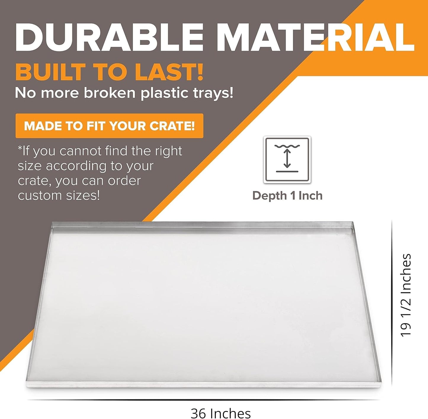 36" x 19.5" Metal Replacement Dog Crate Pan Chew Proof Crack Proof Pet Kennel Tray Central Dog Training Crate Pan Pet Supplies, Galvanized, 1" H