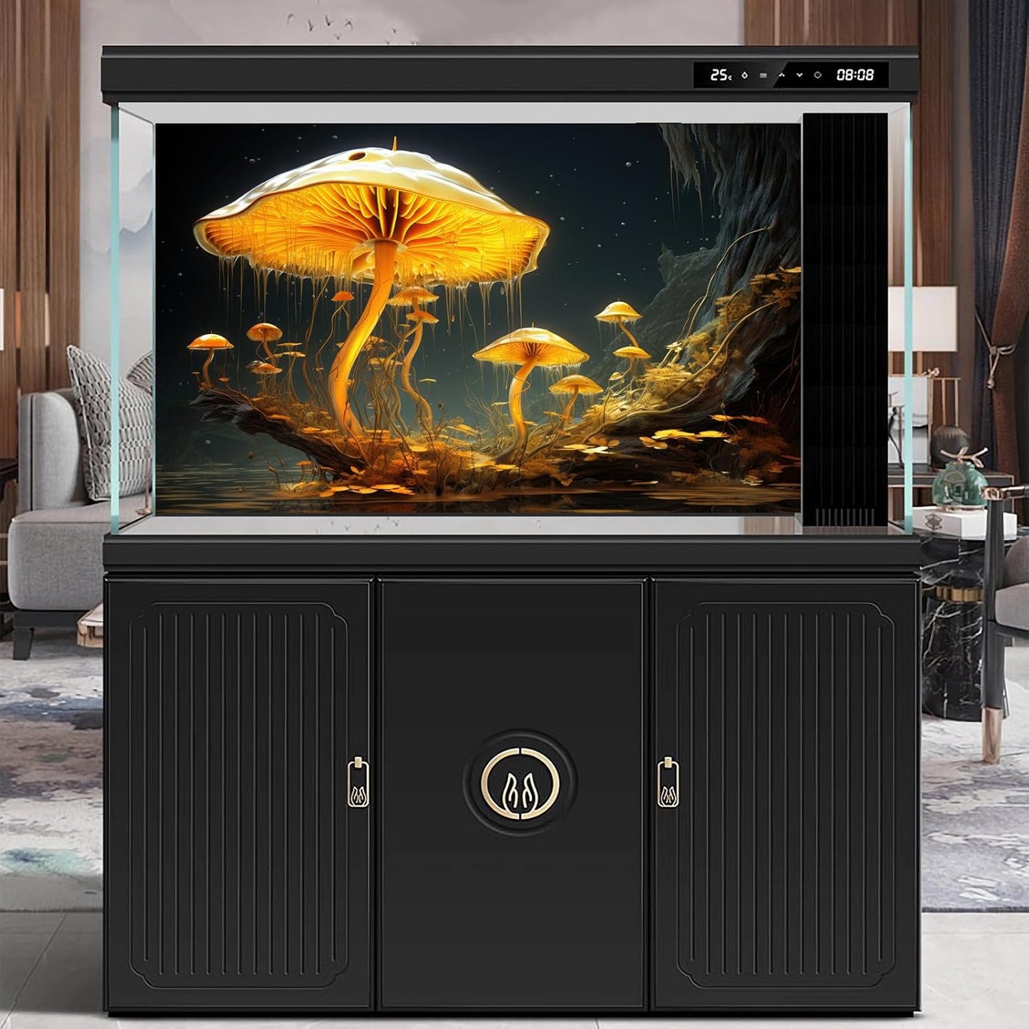 Fantasy Mushrooms Aquarium Background Fantasy Mushroom in Magical Enchanted Fairy Tale Stream Reptile Tank Enclosure Terrarium Backgrounds Mushroom Theme Landscape Fish Tank Backgrounds 60x24in