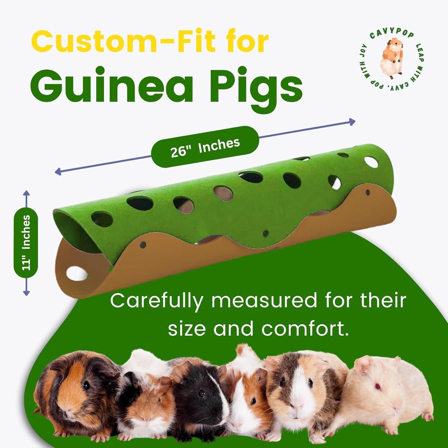 Guinea Pig Tunnel Foldable Fleece Hideout Tube with Cheese-Hole Design Soft Cozy Hideaway for Guinea Pig Cage Corner Indoor Play and Napping-Green