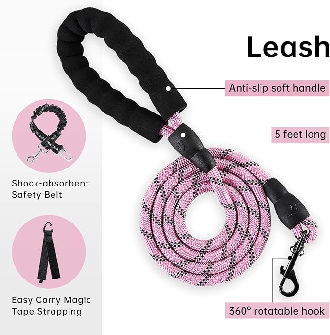 IVY&LANE No Pull Dog Harness with Leash Set, Reflective No Choke Pet Vest,Adjustable Oxford Dog Vest Harness with Easy Control Handle for Large Dogs (Checkered Pink,L)