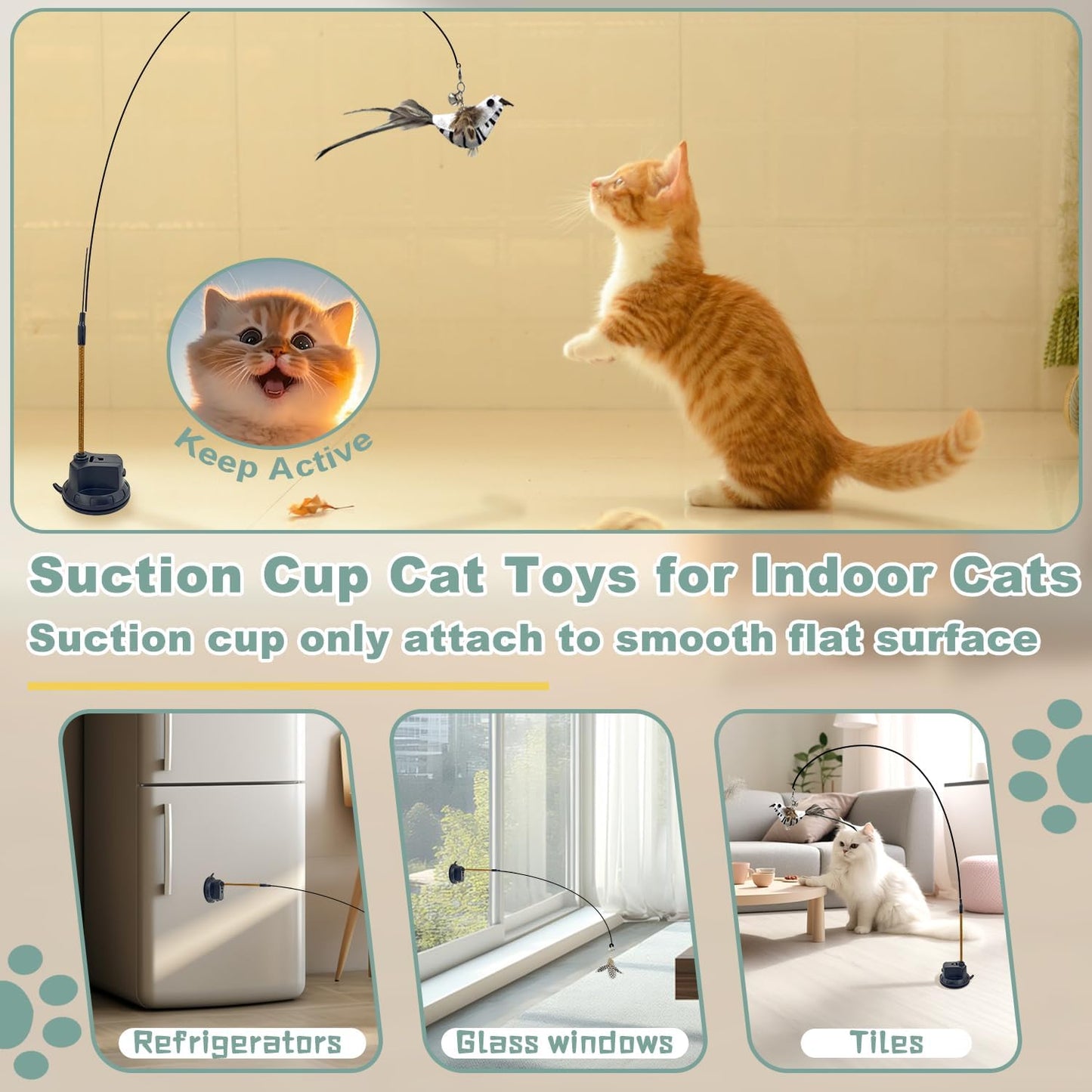 7-in-1 Interactive Cat Toys for Indoor Cats with Washable Adhesive Suction Cup, Hanging Cat Toys, Silvervine Stick and Sisal Chew Rope Catnip Teething Toy for Bored Kitten