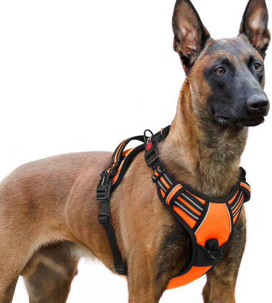 rabbitgoo Dog Harness for Large, No Pull Pet Harness with 3 Buckles, Adjustable Soft Padded Vest with Control Handle, Walking Reflective Pet Vest for Extra Large Dogs, Orange, XL