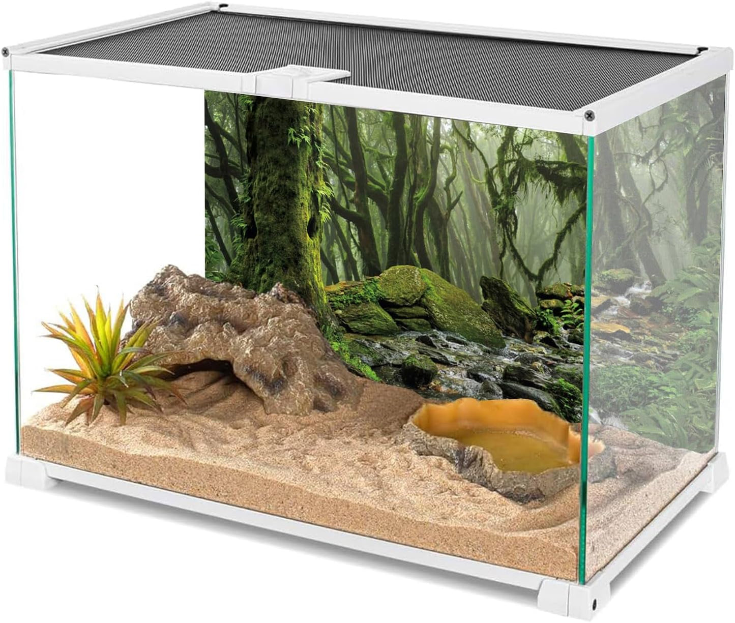 AWERT Foggy Forest Terrarium Background Stream Green Huge Tree Reptile Habitat Background Tropical Rainforest Aquarium Background 30x12 inches Durable Polyester Background