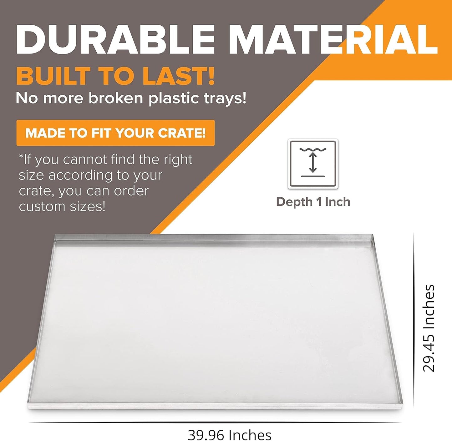 39.96" x 29.45" Metal Replacement Dog Crate Pan Chew Proof Crack Proof Pet Kennel Tray Central Dog Training Crate Pan Pet Supplies, Stainless Steel, 1" H