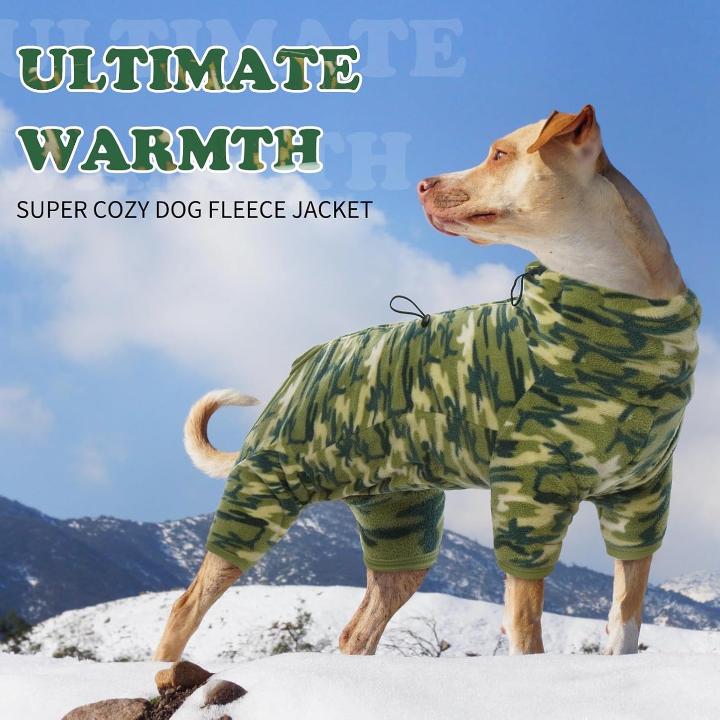 ROZKITCH Camouflage Dog Winter Coat Soft Fleece Pullover Pajamas, Pet Windproof Warm Cold Weather Jacket Vest with Luminous Zipper, Jumpsuit Apparel Outfit Clothes for Small Medium Large Dog Camo M