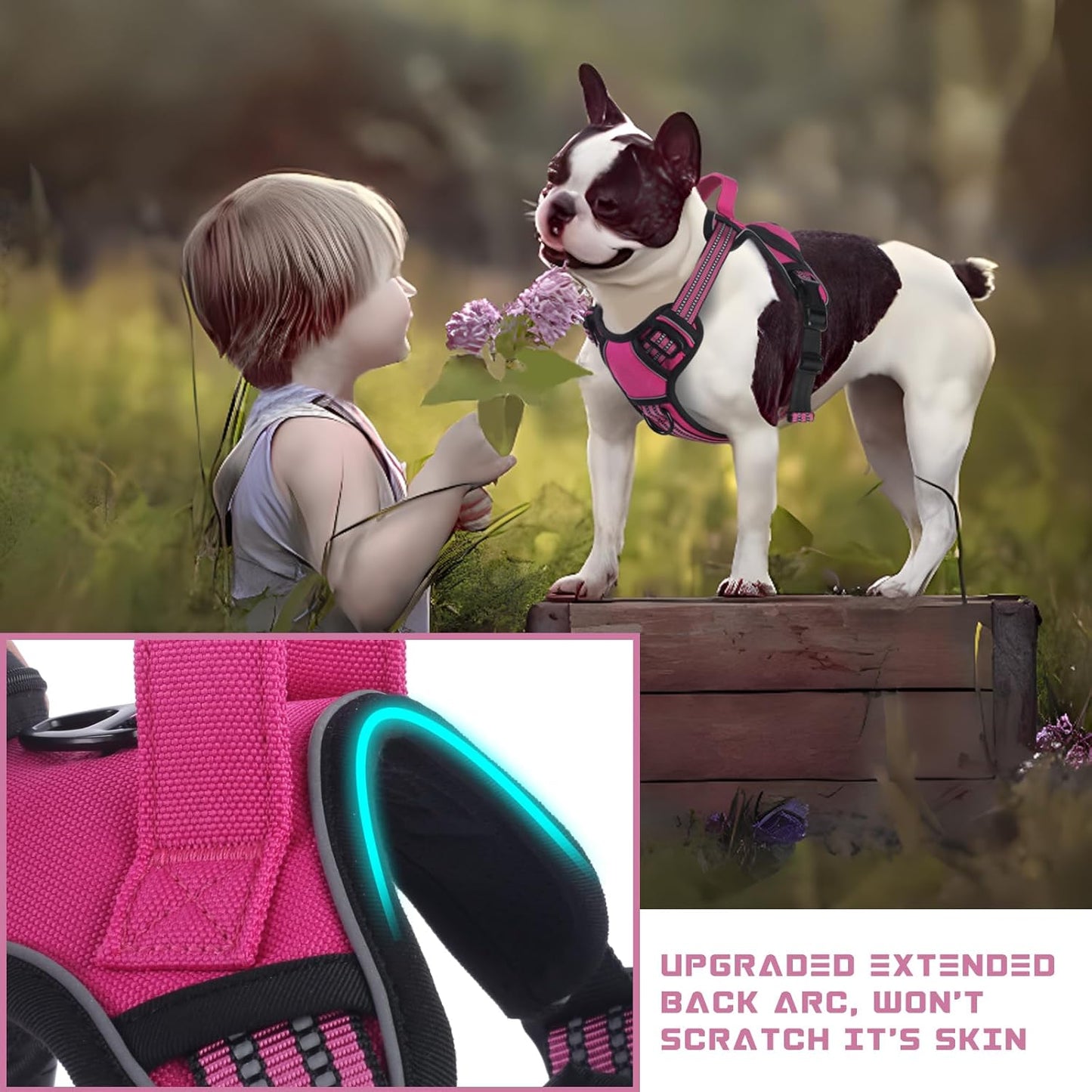 BUMBIN Dog Harness for Large Dogs, No Pull Adjustable No Choke Pet Vest with Dog Leash Fit Smart Reflective Pet Walking Harness for Training Easy Control Soft Handle Rose Red S