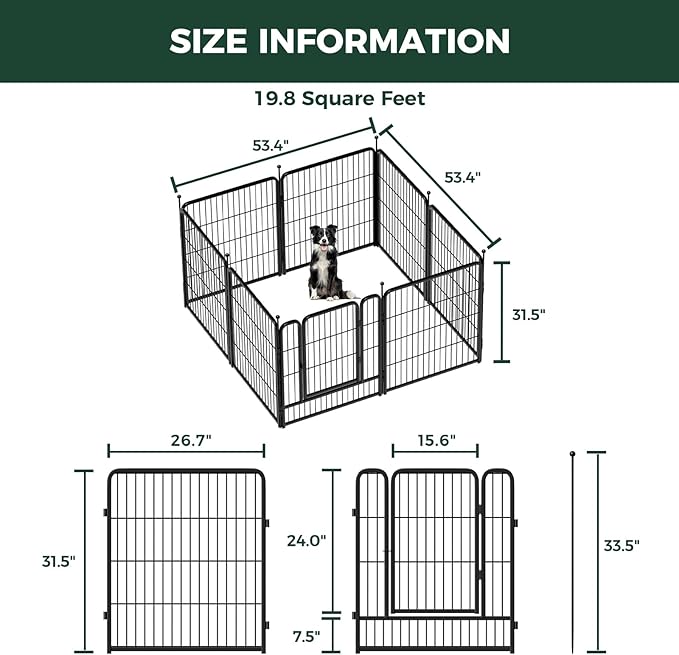 FXW Rollick Unleashed Dog Playpen for Indoor, Yard, RV Camping, 32 inch 8 Panels for Small and Medium Dogs│Patented