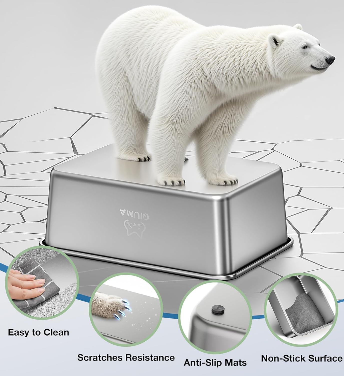 Stainless Steel Litter Box, Large Metal Cat Litter Box with High Sided for Big and Small Cats, Non-Stick, Easy to Clean, Odor-Free, 19.5" L×13.6" W×5.9" H, Leaf Green