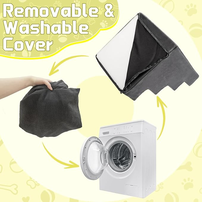 Niubya Dog Stairs for Small Dogs and Cats,18'H Non-Slip Bottom Pet Steps for High Beds and Couch,High-Density Foam Pet Stairs Grey,4 Steps