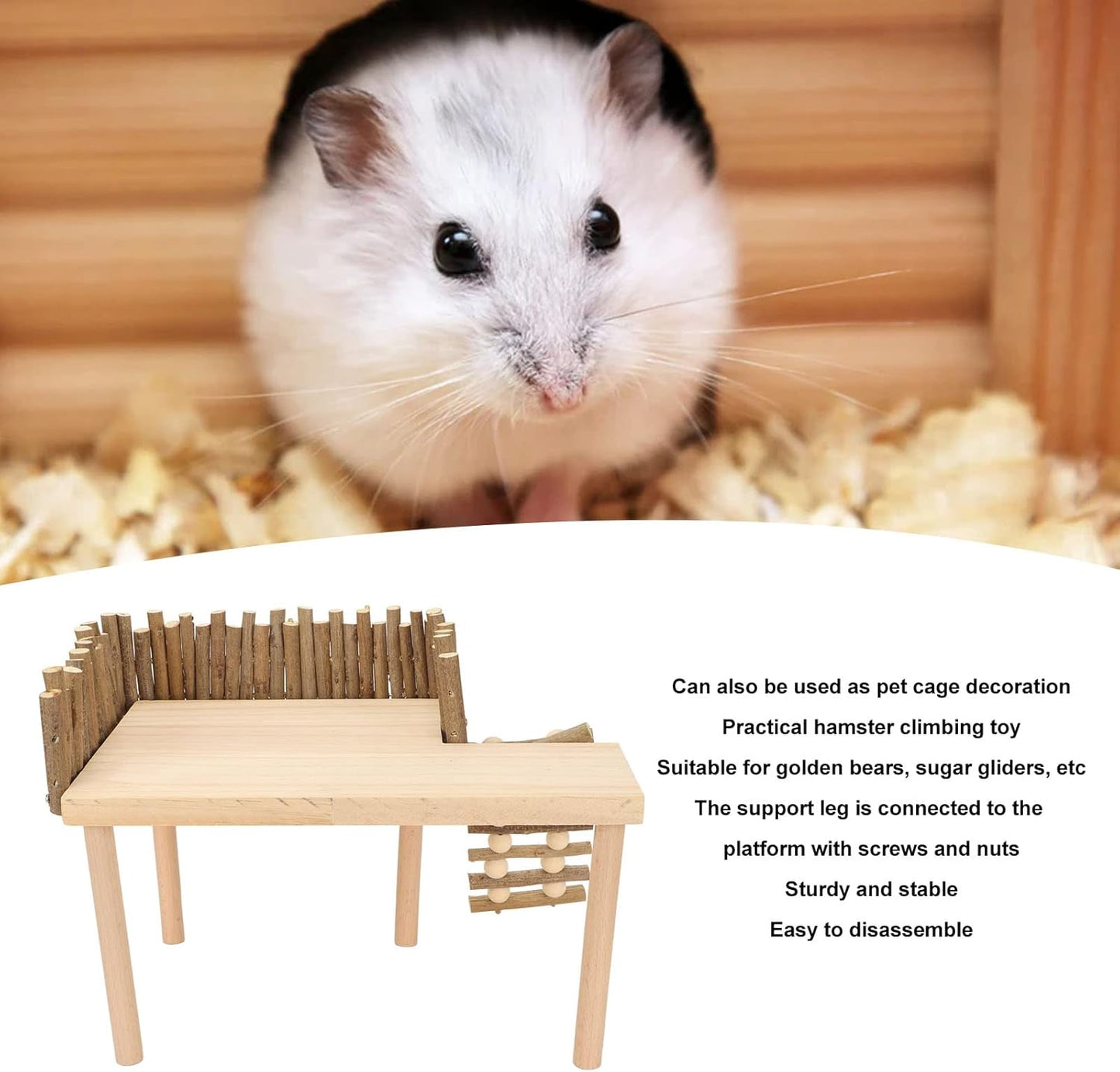Tnfeeon Hamster with Climbing Ladder, Guinea Pig Toys Chinchilla Perch Cage Accessories Toy Wooden Play Gym Stand for Hamsters Squirrel Guinea Pig