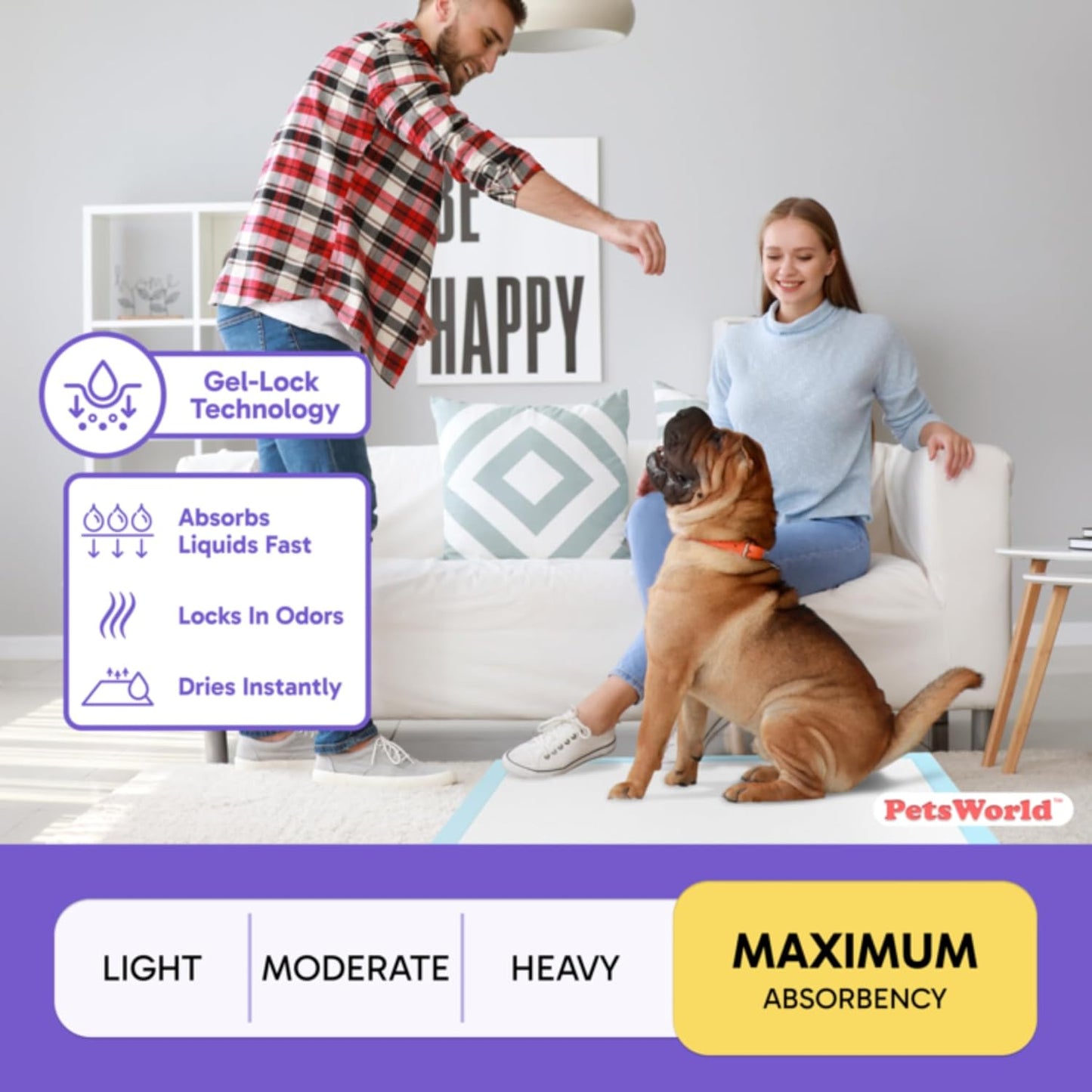 PETSWORLD Giant Dog Potty Pads, Odor-Eliminating, 36" x 36", Ultra Absorbent 5-Layer Leak-Proof Training Pads for Dogs & Cats (36x36, 25 Count)