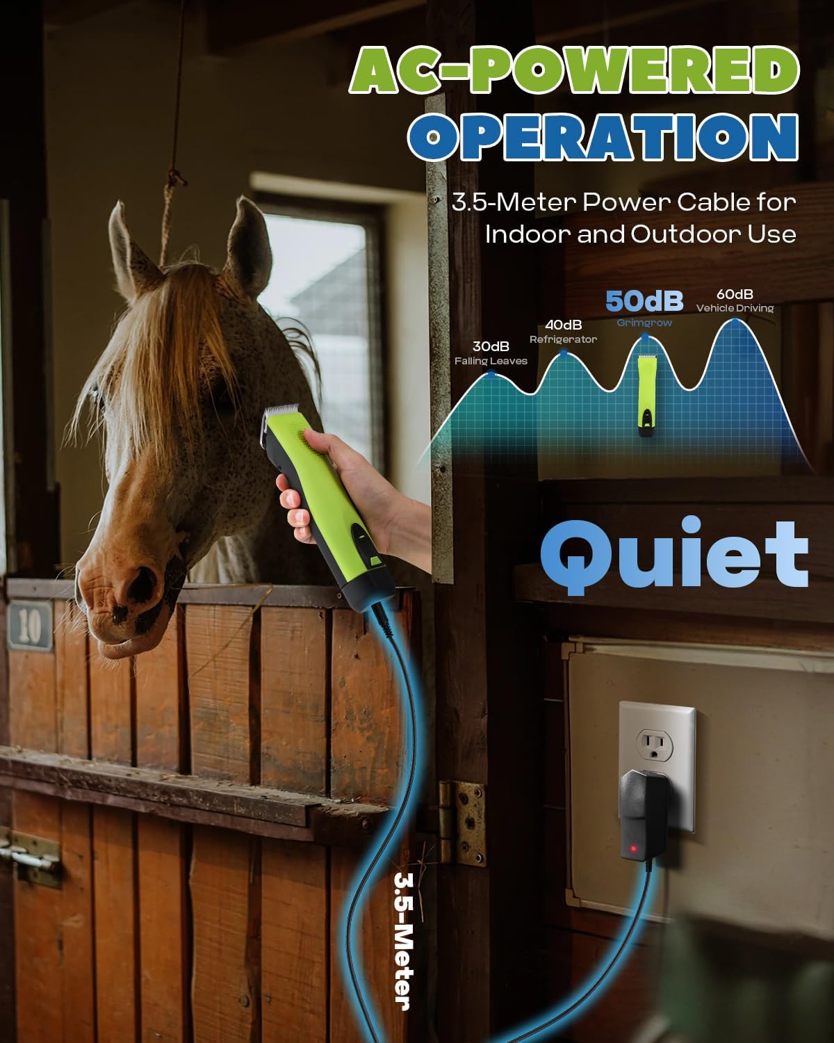 Cordless Horse Clippers, Professional Pet Grooming Clippers, 2 Speed Pet Trimmer with 4 Magnetic Guide Comb, Detachable Blade, Low Noise< 50db for Horse,Pony,Cat,Dog,Goat