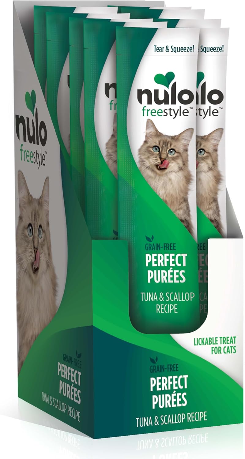 Nulo Freestyle Grain-Free Perfect Purees Premium Wet Cat Treats, Squeezable Meal Topper for Felines, High Moisture Content to Support Cat Hydration, 0.5 Ounce, Tuna & Scallop