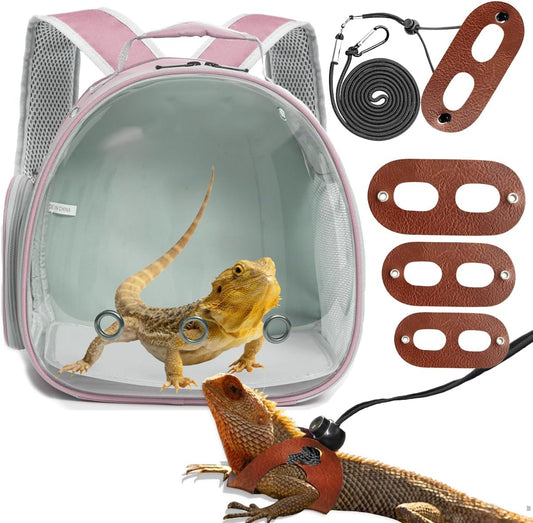 Bearded Dragon Travel Backpack with Harness and Leash Set,Lizard Backpack Travel Carrier,Space Capsule Clear Bubble Window Astronaut Reptile Carrier Backpack for Kids, Airline Approved