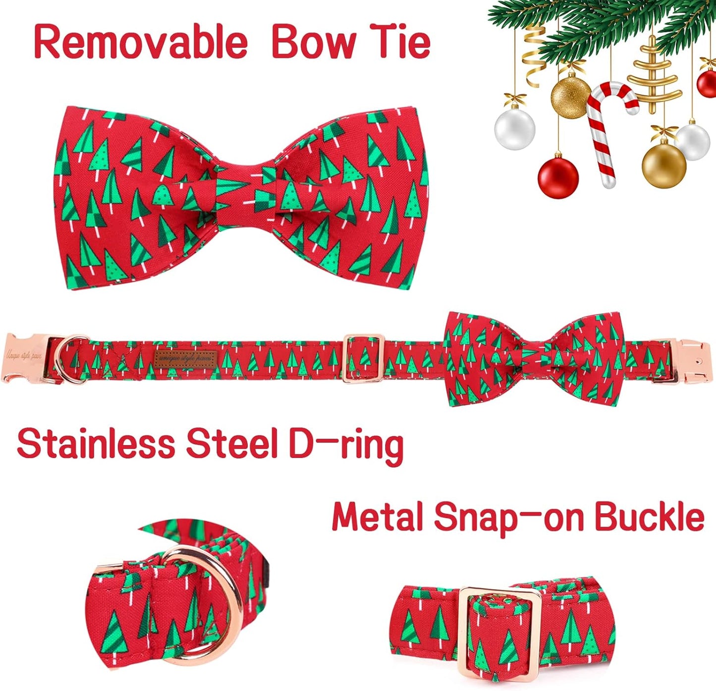 Unique style paws Christmas Dog Collar with Bow Best Winter for Small Medium Large Dogs -Christmas Tree-S