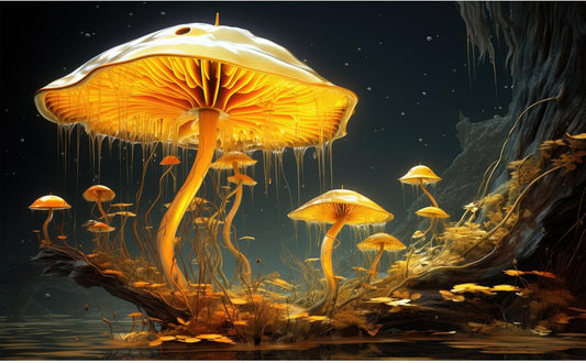 Fantasy Mushrooms Aquarium Background Fantasy Mushroom in Magical Enchanted Fairy Tale Stream Reptile Tank Enclosure Terrarium Backgrounds Mushroom Theme Landscape Fish Tank Backgrounds 48x24in