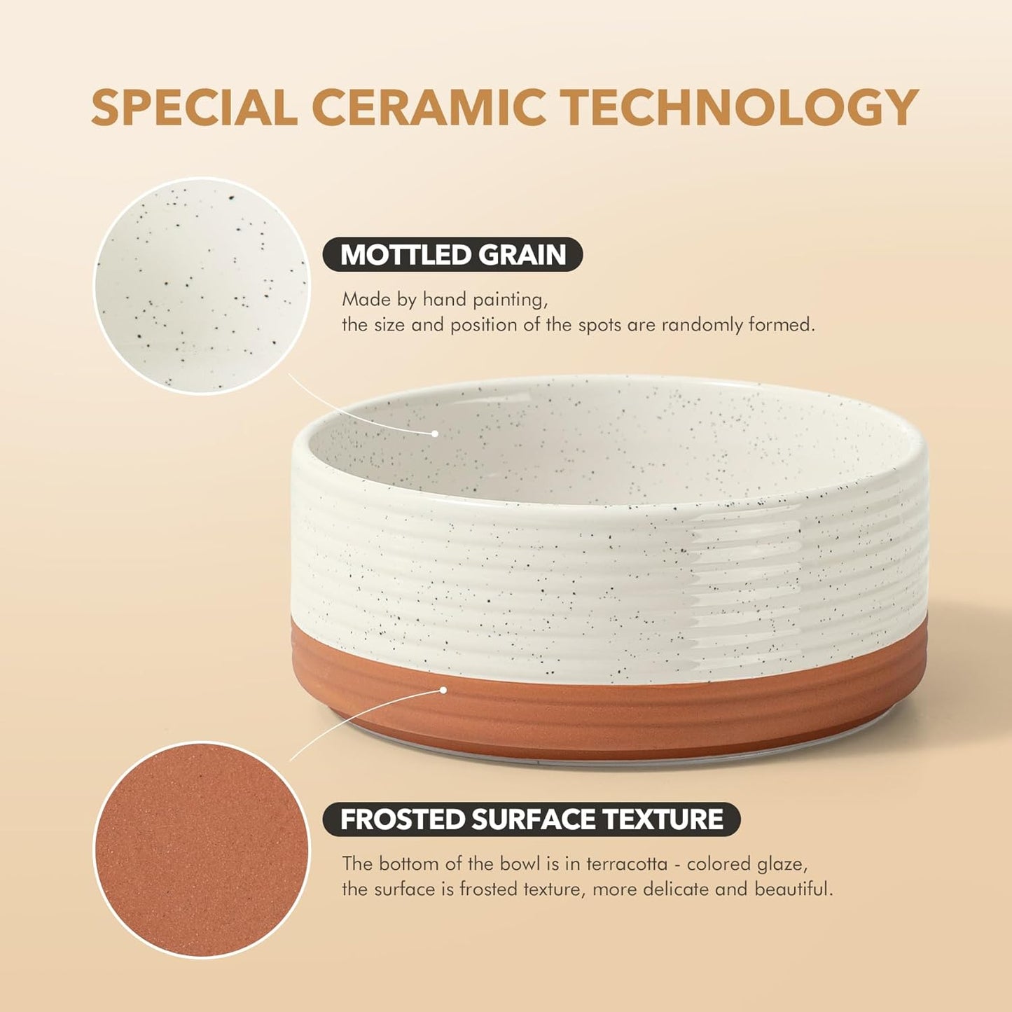 Ceramic 7.3inch Dog Bowl for Medium Breed Dogs, Anti-Slip and Weighted Pet Food and Water Dishes(Single Bowl, Vanilla White)