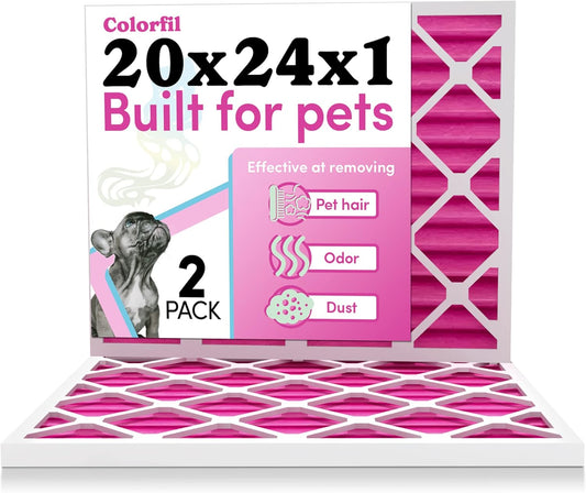 Colorfil 20x24x1 Air Filter (2-Pack) | Made in the USA | Color Changing | Remove Cat and Dog Odor | MERV 8 for Pet Hair Dander and Dust | 19.5"x23.5"x0.75" Exact Size