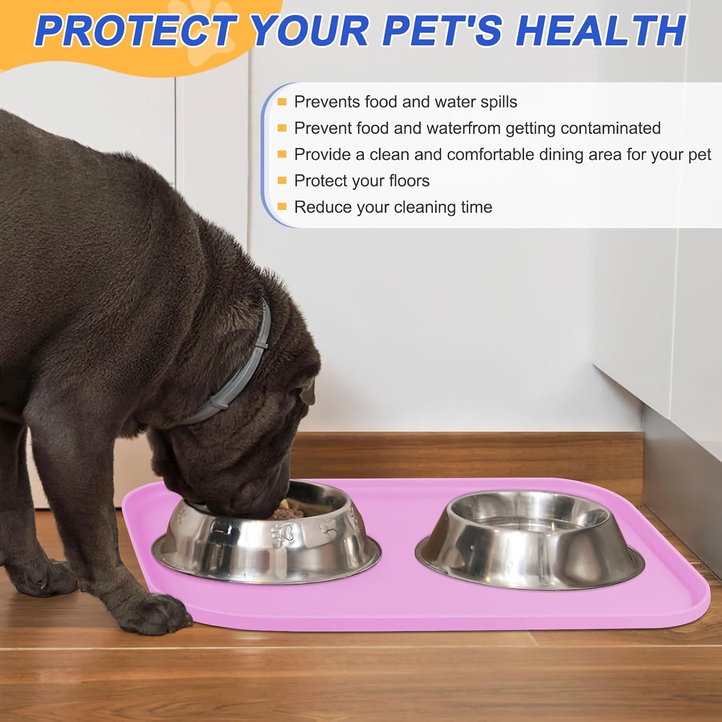 Silicone Pet Feeding Mat with Raised Edge for Food and Water, Dog Bowl Mats, Cat Bowls Placemat with High Lip for Floor Waterproof, Rubber Tray for Cats and Dogs 19 x 12 x0.7 Pink